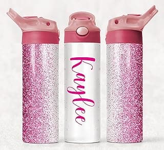 Personalized Insulated 20oz Water Bottle | Girls School Bottle | Sports Bottle | Stainless Steel Insulated Cup | Personalized School Water Bottle | Travel Cup | (Glitter Girls water bottle) image