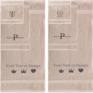 Personalized Passion Towels Set with Name, Monogram - 6 Pack Super Soft & Absorbent Turkish Cotton Towels for Bathroom, Spa, Pool & Hotels - 2 Bath, 2 Hand, 2 Washcloths - Cream
