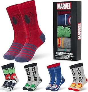 Mens Calf Socks, Soft Crew Socks for Work, Sports, Casual, Pack of 5 - Spiderman, Deadpool or Avengers Gifts for Men