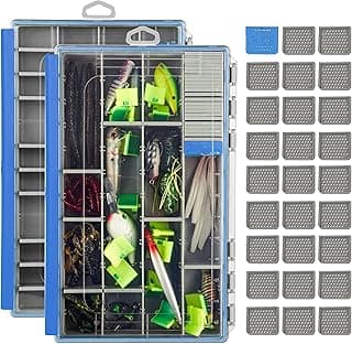 RUNCL Fishing Tackle Box - 360° Waterproof Tackle Trays, 3700 Fishing Tackle Box Organizer with Adjustable Dividers for Jigs Lures, Blue, 2 Pack