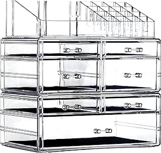 Cq acrylic 3 Pack Clear Makeup Organizer Countertop,Stackable 7 Drawers Skincare Organizer,Cute Skin Care Organizer for Vanity Hair Clip,Jewelry,Beauty Product Desk and Make Up Organizers for Vanity image