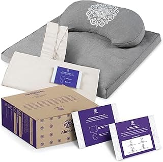 Meditation Cushion Set - Crescent Cushion & Large Square Floor Pillow | Buckwheat Bolster for Back Support | Waterproof Bottom for Outdoors - Incl. Large Bag & Gift Ready Box - 24in x 24in image