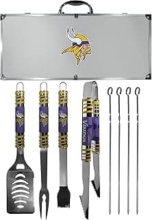 NFL Siskiyou Sports Fan Shop Minnesota Vikings Steel Tailgater BBQ Set w/Case 8 piece Gray image
