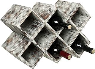 MyGift Rustic Torched Solid Wood Tabletop Wine Bottle Holder Rack with Geometric Cross Hatch Design, Vertical or Horizontal Display, Holds up to 8 Bottles image