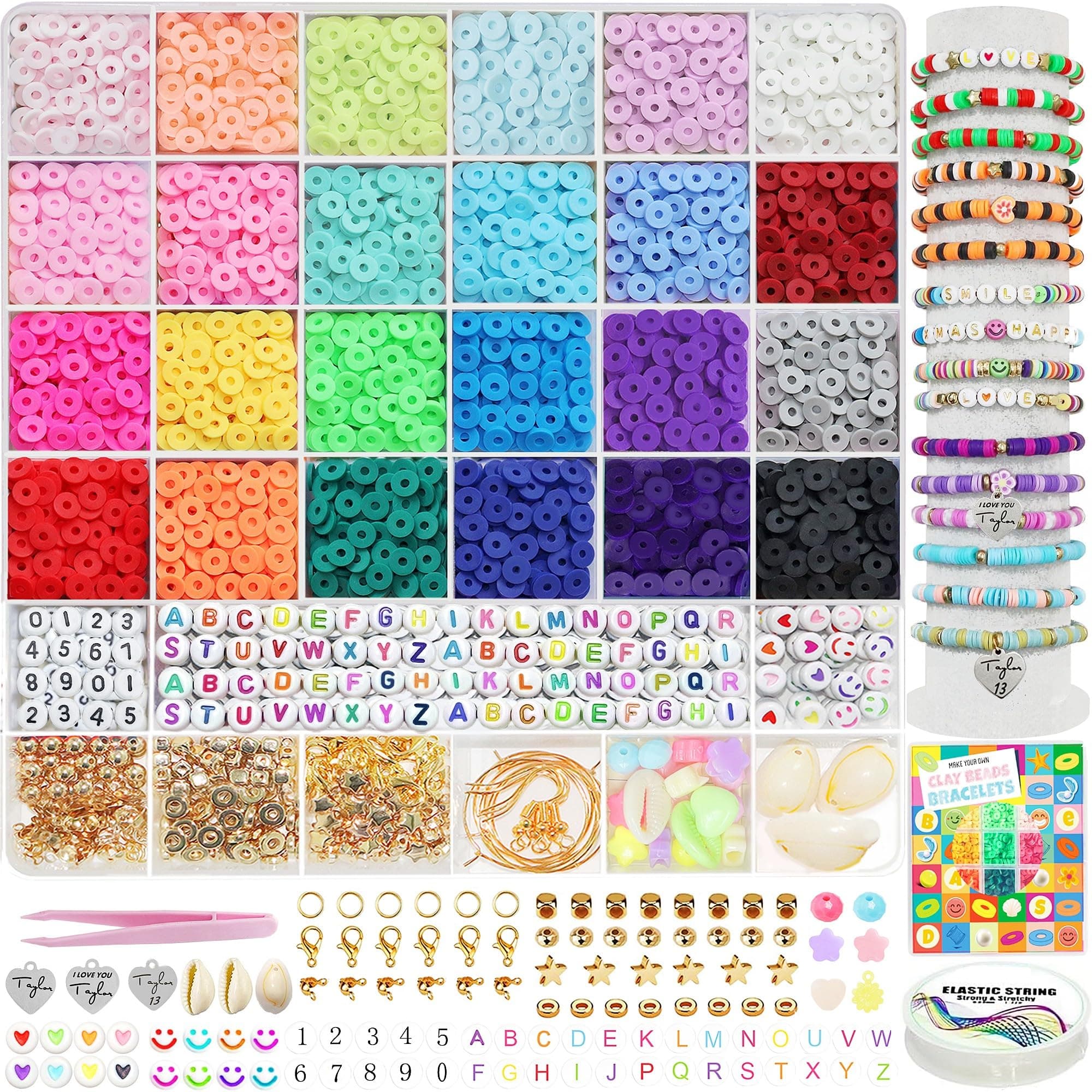 LIS HEGENSA 6600+PCS Clay Beads Bracelet Making Kit,24 Color DIY Flat Preppy Beads for Friendship Jewelry Making,Polymer Heishi Beads with Charms Gifts for Music Singer Limited Edition image