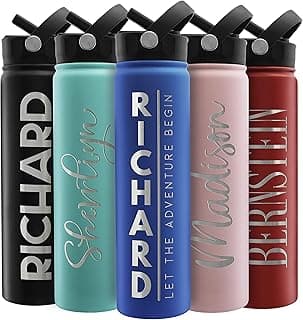 Amazing Items Personalized Water Bottle w/Straw & Lid, 24 oz - Navy Blue | Custom Stainless Steel Sports Water Bottle w/Name and Text - Double-Wall, Vacuum Insulated - Rotating Handle image