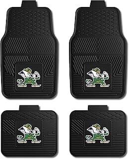 Fanmats University of Notre Dame Fighting Irish Set of 4 Car Mats for Cars, SUV, Pickups - All Weather, Deep Reservoir Design, Universal Fit - 3D NCAA Leprechaun logo-29”x17” Front-14”x17” Rear Mat image