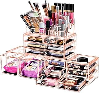 Sorbus Large Makeup Organizer - Clear Stackable Jewelry & Makeup Organizer For Vanity, Bathroom Storage, Dresser - 12 Drawers Cosmetic Beauty Organizers and Storage with Lipstick, Makeup Brush Holder image