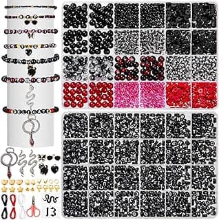 Goldwise REP Themed Friendship Bracelet Making Kit for Fans, 2 Boxes DIY Beads Kit with Black, White, Red Beads and Snake & Cat Charms, Inspired by 2017's Bold Album, Gift for Goth Glam Parties & Fans