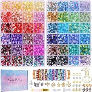 1800PCS 8mm Crackle Glass Beads Bracelet Making Kit, 48 Colors Crystal Beads for Jewelry Making, Round Beads for Bracelets, Friendship Bracelet kit for DIY Crafts Gifts, 2 Box (Crackle Colors) image