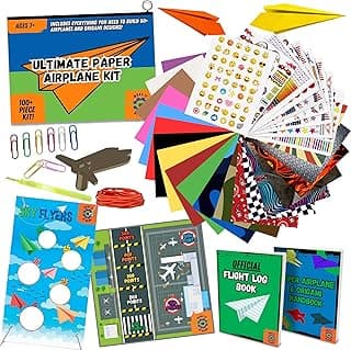 The Ultimate Paper Airplane Kit - Includes 110 Pieces + Airplane Games & Activities - Paper Airplane Book for Kids 6-8 - Paper Craft Kits for Boys 8-12 & 8-10 + Launcher & Toss Target - Origami image