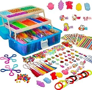 XYTLAX 16800+ Rubber Bands for Bracelets Making Kits in 35 Colors,600 S-Clips,300 Beads, 30 Charms, DIY Rubber Loom Bands Kit DIY Art Craft Birthday Christmas Gift (Blue)