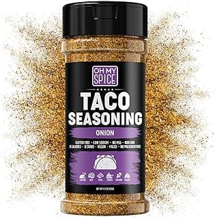 Taco Seasoning Mix Onion Powder - Gluten Free & Low Sodium Mexican Seasoning Blend for Taco Tuesday & Taco Night. Onion Taco Mix for Fajita, Burrito. Vegan Meat, Chicken & Fish Taco Toppings. 4.7oz image
