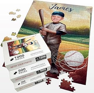 Personalized Photo Puzzles, Custom Jigsaw Puzzle, Custom Gifts for Baseball Players Fans, Customize Baseball Themed Gifts with Your Face, 300/500/1000 Piece Puzzle for Kids Adults P2 image