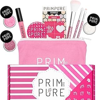Prim and Pure Kids Makeup Gift Set - Stencil, Makeup Eyeshadow Bioglitter Lip Gloss and Cosmetic Bag Mirror Makeup Brush Accessories (Unicorn Pink) image