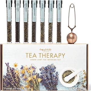 Thoughtfully Gourmet, Tea Therapy Infusion Gift Set, 7 Unique Flavors and Reusable Copper Ball Infuser, Loose Leaf Tea Set Flavors Include Peppermint, Jasmine, Vanilla Chai and More, Set of 7 image