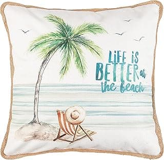C&F Home Life is Better at The Beach Embroidered Throw Pillow Coastal Nautical Beach Themed 18" x 18" Multicolor