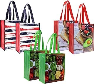 PLANET E Reusable Grocery Shopping Bags - Durable Foldable Bags with colorful prints (Pack of 6) image
