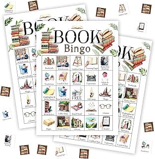 Book Bingo Games For Adults, Reading Challenge Birthday Bingo Game Set, Book Activity Bingo Cards, Book Challenge Bingo Favors For Family Reading Book Lover, Book Club Games Decor & Supplies -01 image