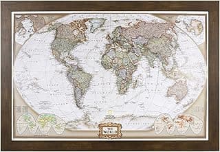 Push Pin Travel Maps Customizable Wall Art - Executive World - Rustic Brown - Framed Pin Map, Includes 150 Pins - Handcrafted in USA - 27.5" x 39.5" image