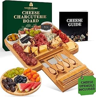Charcuterie Board Expanded Set, Bamboo Cheese Board/Cheese Platter Meat and Cheese Tray Set with Cheese Utensils, Fruit Tray, and 2 Bowls Included image