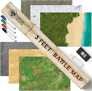 Melee Mats DND Map Starter Kit for Dungeons & Dragons Game - 24” x 36" 3 Pack Double Sided, Wet/Dry Erase Battle Terrain Grid - Ultimate Tabletop Board Gaming Experience with Accessories image