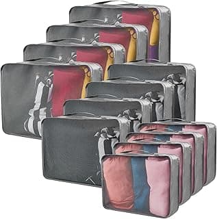 Silkfly 12 Pcs Packing Cubes for Suitcase Travel Luggage Bags Bulk Mesh Organizer Set for Hiking Camping Backpacking Clothes Accessories (Gray,XL, L, M Size)