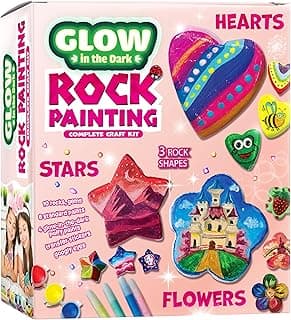 Heart, Flower & Star Shaped Rocks - Glow in The Dark Rock Painting Kit for Kids - Arts & Crafts Toys for Kids Ages 6-12 - Valentines Day Craft Kits - Birthday Gifts for 6 7 8 9 10 11 12 Year Old Girls image