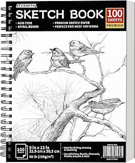 FIXSMITH 9"X12" Sketch Book | 100 Sheets (68 lb/100gsm) Spiral Sketchbook | Acid Free Drawing Paper | Sketch Pad for Kids,Beginners,Artists & Professionals| Bright White
