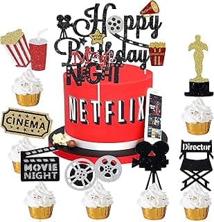 Movie Birthday Party Decoration Movie Night Birthday Cake Cupcake Topper Movie Theme Cupcake Toppers for Movie Night Party Decoration Supplies image