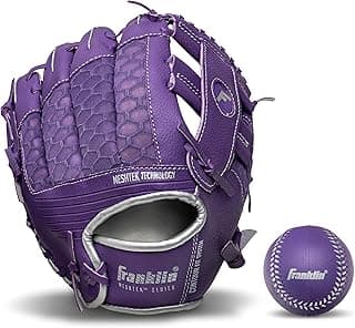 Franklin Sports Kids Baseball Glove + Ball Sets - Meshtek Youth Teeball Gloves for Kids + Toddlers - Left + Right Hand Throw Mitts + Glove Sets with Foam Balls - Boys + Girls Gloves - 9.5" Inch