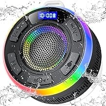 Bluetooth Shower Speaker, Portable Bluetooth Speakers IP7 Waterproof with Suction Cup and Time Display, Wireless Speaker with LED Lights,1100mAh, Stereo Pairing, Bathroom Beach for Kayak/Outdoor