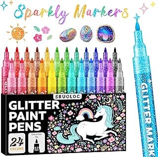 Glitter Markers Pens, 24 Colors Glitter Paint Pens Set Acrylic Sparkle Markers Teen Art Supplies for Scrapbooking, Cards, DIY Crafts, Adults Coloring, Extra-Fine Tip 0.7mm image
