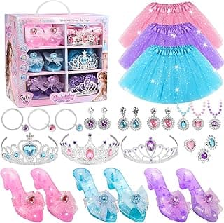 Princess Dress Up Toys & Washable Kids Makeup, Jewelry Boutique Kit, 3 Color Skirts, Shoes, Crowns, Girls Toys for 3 4 5 6 Year Old