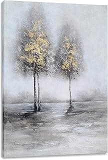 Tree Wall Art Decor Grey White Modern Abstract Canvas Painting Prints Pictures Artwork Home Decor for Kitchen Living Room Dining Room Ready to Hang (28x20IN) image