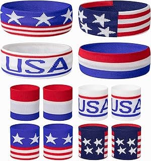 American Flag Sports Headband & Wristband-Striped Sweatband Set for Basketball, Football, Running, Gym & Exercise image