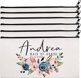 Personalized Makeup Bag Bridesmaid Wedding Customized Pouch Bachelor | Design-12 | Set of 6 image