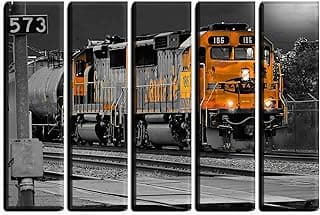 Big 5 Piece Locomotive Train Wall Art Decor Picture Painting Poster Print on Canvas Panels Pieces - Transportation Theme Wall Decoration Set - Railroad Wall Picture for Showroom Office 35 by 55 in image