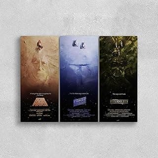 RileyCraftley Star Wars Trilogy Canvas Wall Art – Minimalist Sci-Fi Poster Set Inspired by Original Films – Galaxy Saga Decor for Movie Room or Game Space