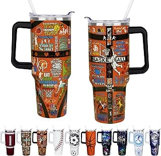 40 oz Basketball Gifts for Boys Girls Tumbler with Handle Straw Lid 40oz Basketball Lover Gift Water Bottle Double Stainless Steel Insulated Basketball Cup Travel Coffee Mug image