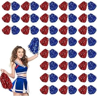 60 Pcs Cheerleading Pom Poms Cheer Pom Poms Fun Pom Poms Metallic Foil Pom Poms Cheerleading Poms with Plastic Handles for Cheering Squad Team Spirited Sports Dance image