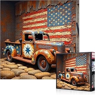 Vintage Truck Jigsaw Puzzle - 1000pcs Large Paper Puzzle for Adults, Rustic American Flag Design, DIY Home Decor & Brain Teaser Game, for Holidays & Family Fun, Vintage Truck Theme