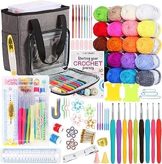 JC CRAFT 137-Piece Crochet Kit for Beginners Adults & Kids: 20 Vibrant Yarns, Ergonomic Hooks, Complete Supplies, Stylish Bag – Perfect Crochet Starter Kit, 1970 Yards of Yarn, Grey image