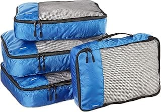 Amazon Basics 4 Piece Packing Travel Organizer Zipper Cubes Set, Medium (2) and Large (2), Blue image