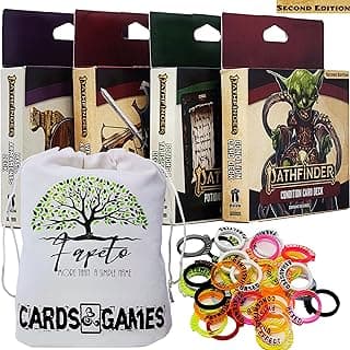 Pathfinder Condition Cards, Weapons & Armor, Magic Armaments, Potions & Talisman Bundle with Fapeto Travel Drawstring Dice Bag and Compatible RPG Condition Rings image