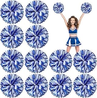 Deekin 12 Pack Cheerleading Pom Poms, Metallic Foil Pom Poms with Baton Handle Cheer Squad Team Spirited Fun Pom Poms for Party, Sports Dance Cheer, 12 Inch, 50g Weight Each image