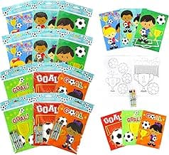TINYMILLS Soccer Coloring Books for Kids with 12 Coloring books and 48 Crayons, Fun Team Birthday Party Favors, Goodie Bag Stuffers, Prizes, Favor Bag Filler, Team Party Prizes image