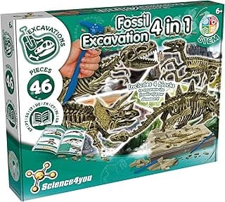 Science4you Dinosaur Fossil Excavation Kit 4 in 1 - Fossil Digging Kit for Kids, Build 4 Dinosaur Fossils, 46 Pieces, Archeology Set, Hunting Kit - Dinosaur Toys, Games for Boys and Girls Age 6+ image