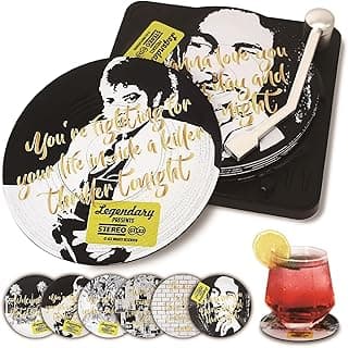 Funny Retro Vinyl Record Coasters, Creative Drink Coasters Set of 6 with Vinyl Record Player Holder for Music Lovers, Housewarming Hostess Gifts, Birthday and White Elephant Gifts Ideas image