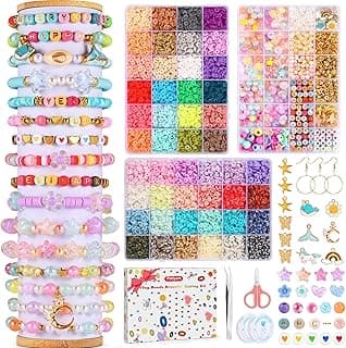 Petiyark 10525Pcs Clay Beads Bracelet Making Kit, Friendship Bracelet Kit Flat Polymer Clay Beads for Jewelry Making, 48Colors Bead Set 925Pcs Charms Kit with Letter Beads for Girls DIY Craft Gift image